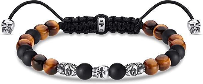 Thomas Sabo Men's Elastic Bracelet 925 Sterling Silver A1946-811-7-L22v, 15,00 - 22,00 cm, Precious Metal, Obsidian
