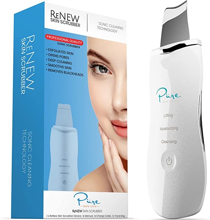 ReNew Skin Scrubber Professional Sonic Facial Exfoliator- Oily Blackhead Remover- Scrub Facial Peel- Cleans and Brightens Oily Pores- Blackhead Removal Kit- Firms Skin