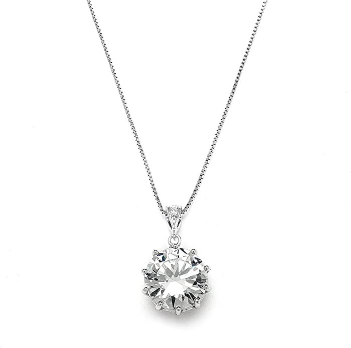 Mariell Dramatic 5 Carat ½ Round Cut Cubic Zirconia Solitaire Pendant Necklace - Bold Bridal or Bridesmaid Jewelry, Large, Metallic Stone, Cubic Zirconia